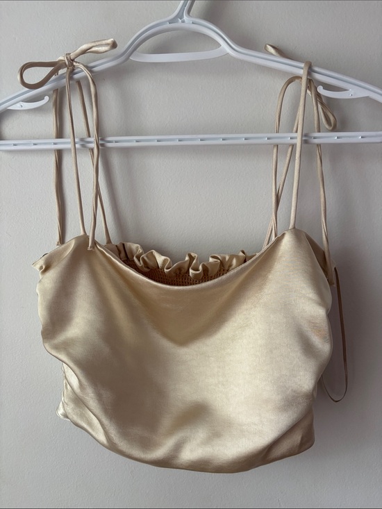 Zara Tops - Tie-Shoulder Satin Cami Top in Champagne